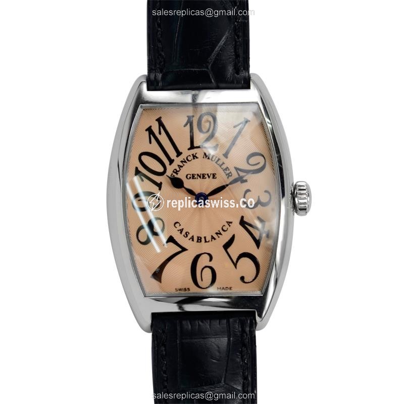 Sophisticated Pink Dial Franck Muller 2852 QZ Quartz Replica, Stainless Steel Case, Alligator Strap
