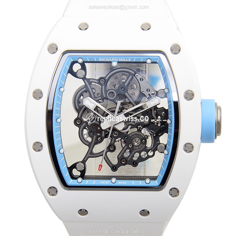 Sophisticated Richard Mille RM055 Skull Dial Titanium Watch, Automatic Movement, Rubber Strap