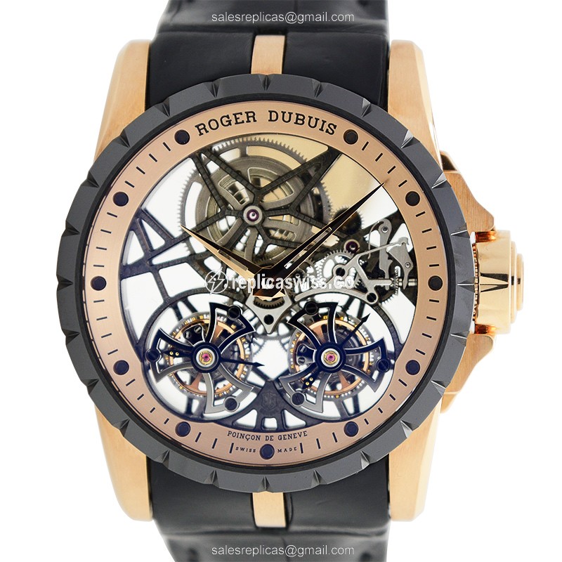 Sophisticated Roger Dubuis RDDBEX0472 EXCALIBUR Manual Wind Replica, 18kt Rose Gold Case, Skull