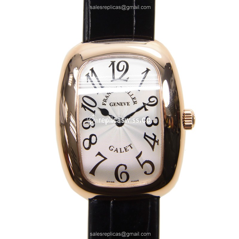 Sophisticated Silver Dial Franck Muller 3002 GALET Replica in 18kt Rose Gold & Quartz Movement Watch
