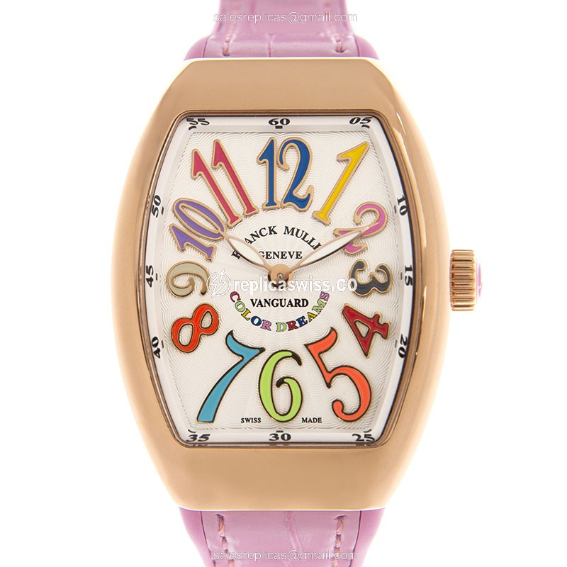 Sophisticated White Dial Franck Muller V 35 QZ Replica with 18kt Rose Gold Case Genuine Quartz