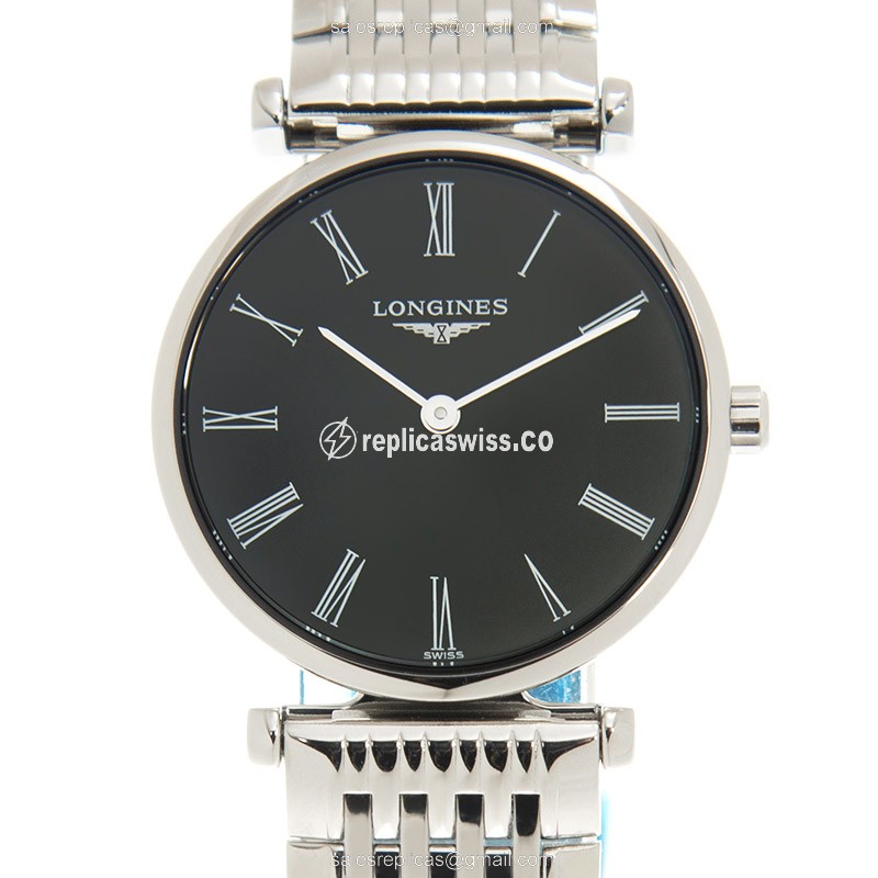 Stainless Steel Longines LA GRANDE Replica, Black Dial, Automatic Movement Watch