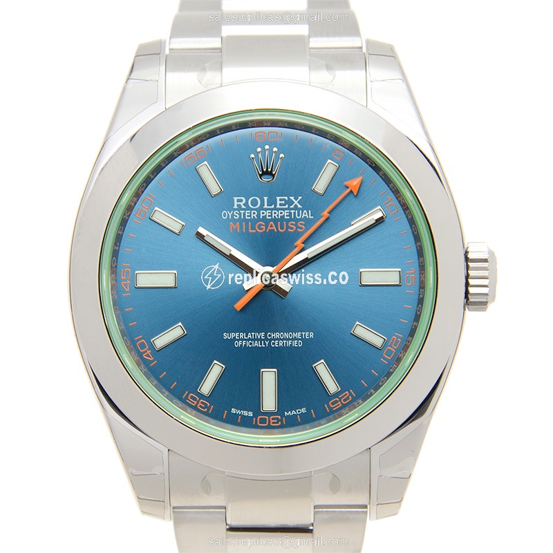 Stainless Steel Rolex 116400GV-0002 MILGAUSS Replica with Blue Dial & Automatic Movement Watch