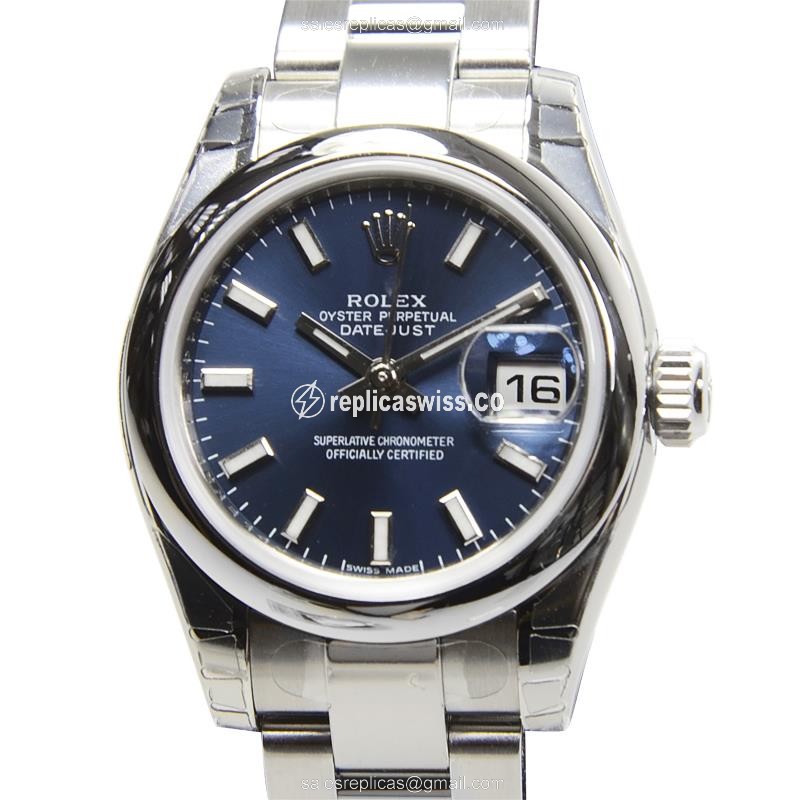Stainless Steel Rolex 179160BL Lady Datejust Replica, Automatic Blue Dial & Silver Steel Bracelet