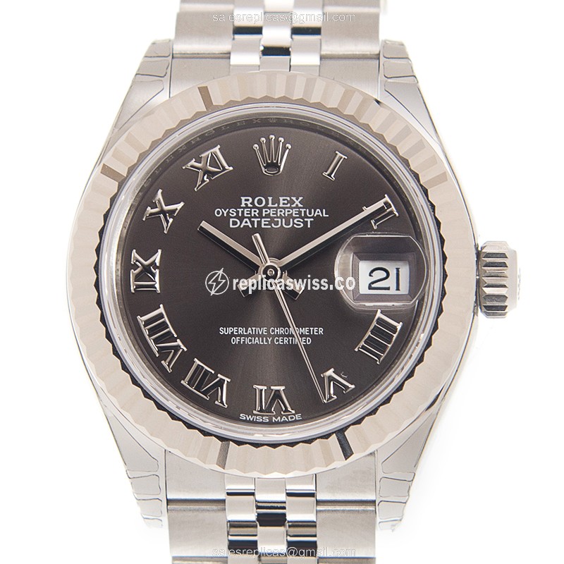Stainless Steel Rolex Lady Datejust Replica Automatic, Gray Dial, Silver Steel Strap Watch