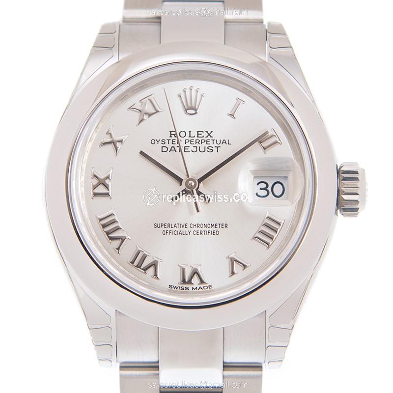 Stainless Steel Rolex Lady Datejust Replica with Automatic Movement Silver Dial Watch