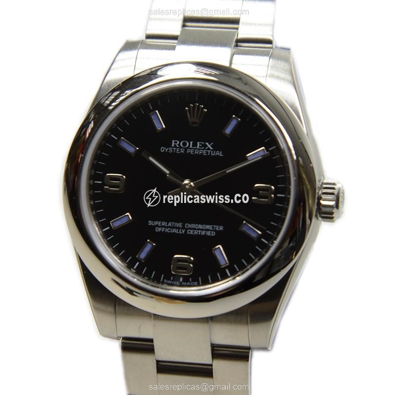 Stainless Steel Rolex OYSTER PERPETUAL Replica with Automatic Movement Black Dial Watch