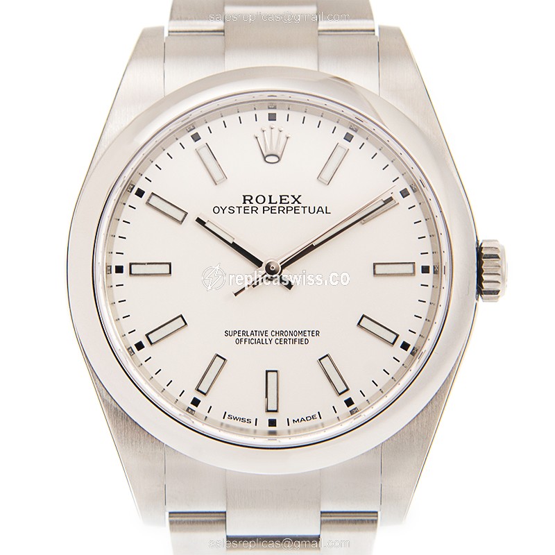 Stainless Steel Rolex OYSTER PERPETUAL Replica with White Dial Automatic Movement Watch