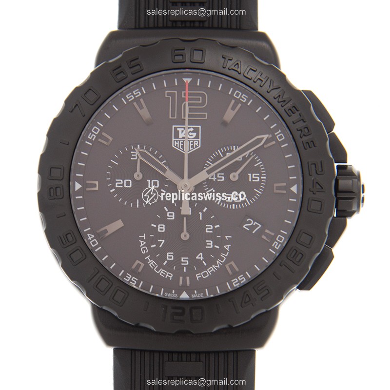 Stainless Steel Tag Heuer F1 Quartz Replica Watch | Black Dial & Rubber Strap