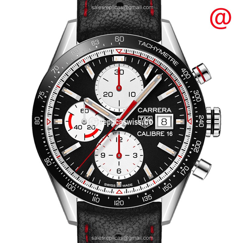 Stellar Tag Heuer Carrera Automatic Replica in Stainless Steel with Black Dial Leather Strap