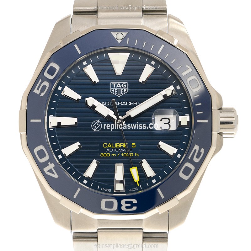Stunning Tag Heuer AQUARACER Replica in Blue Dial & Stainless Steel, Automatic Movement & Silver