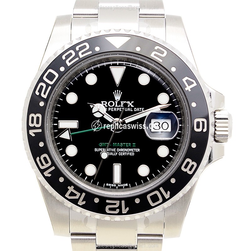 Stylish Black Dial Rolex 116710LN Automatic Replica, Polished Steel Case & Silver Strap Watch
