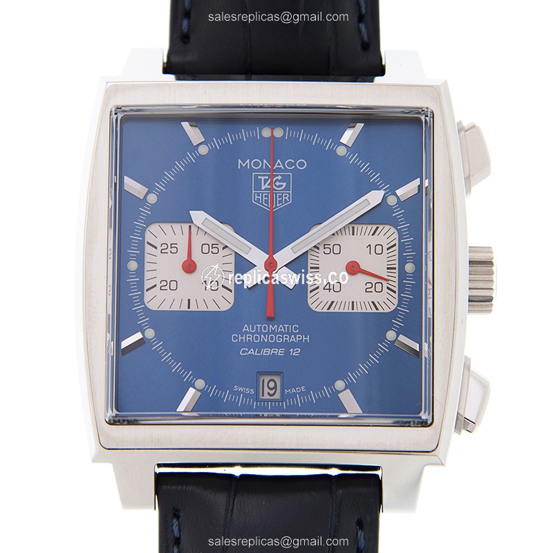 Stylish Tag Heuer Monaco Replica in Stainless Steel & Blue Dial, Automatic Movement & Black