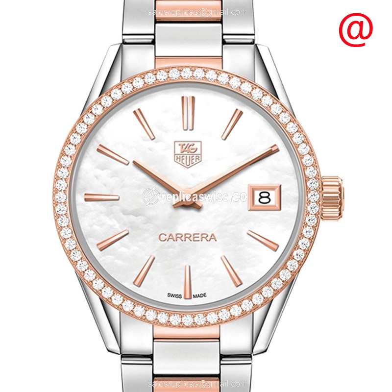 Tag Heuer Carrera WAR1353.BD0779 - 18kt White Dial Quartz Watch with Gold Clasp Steel Strap