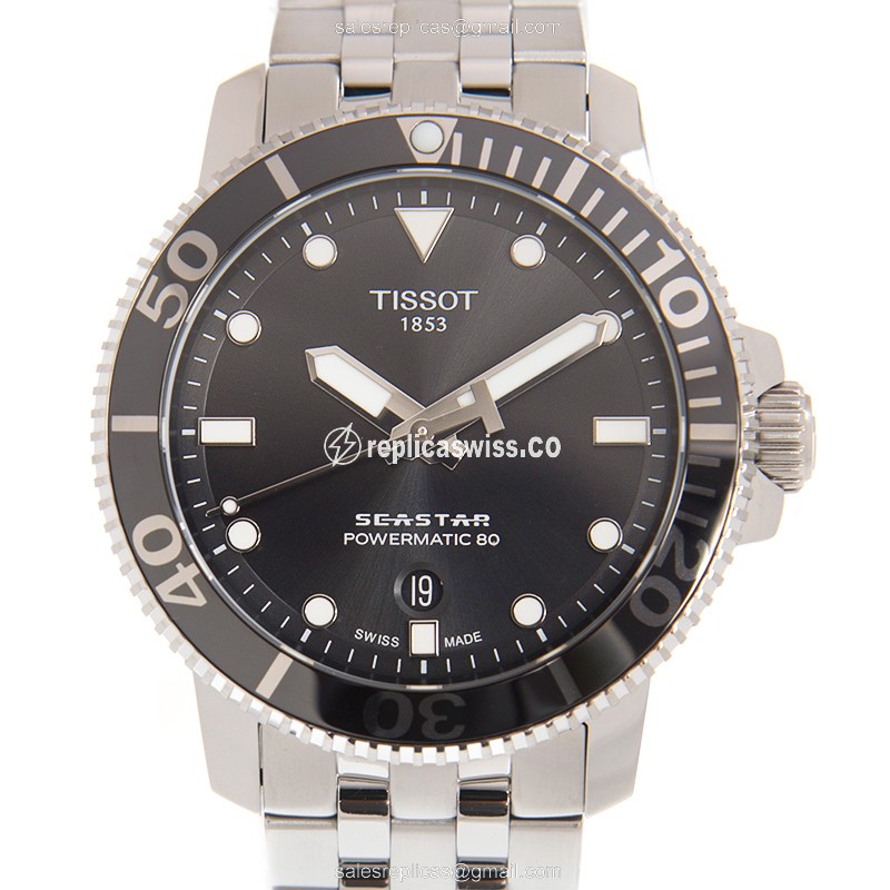 Tissot SEASTAR 1000 Replica in Black Dial & Stainless Steel Case, Automatic Movement Watch