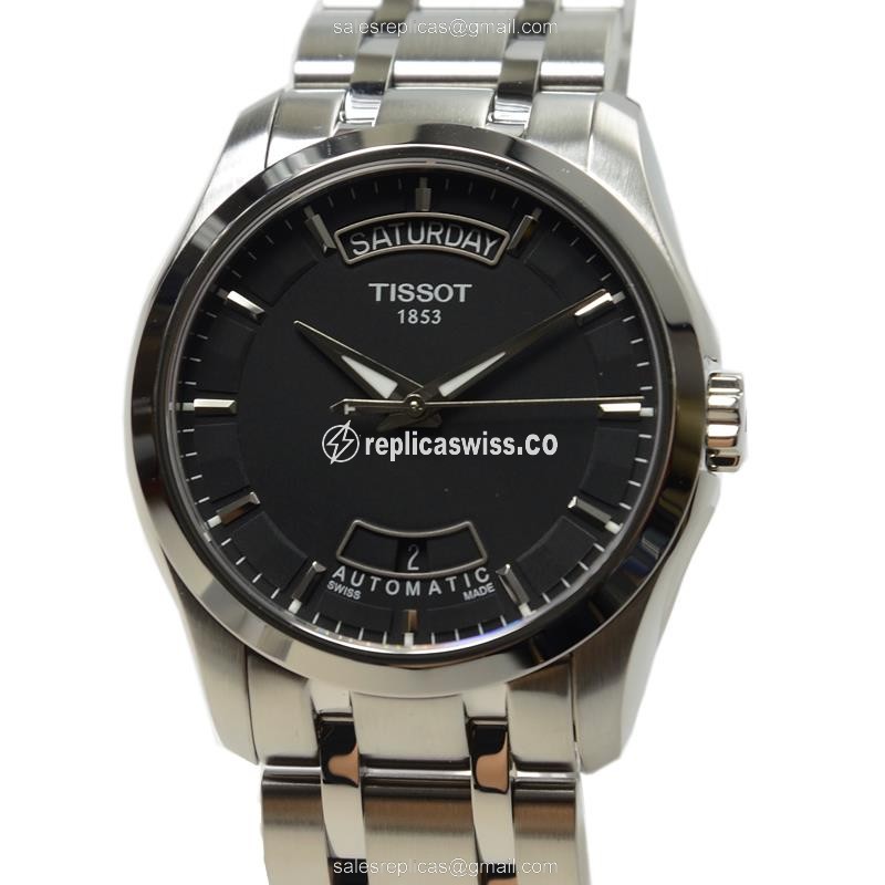 Tissot T-Classic Automatic Black Dial Watch | Stainless Steel Case & Silver Band