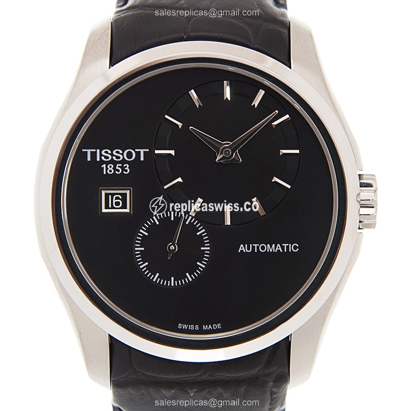 Tissot T-Classic Automatic Steel Replica, Black Dial & Leather Strap Watch