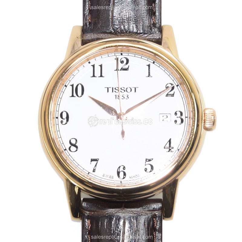 Tissot T-Classic Quartz Replica with White Dial & Brown Leather Strap Watch