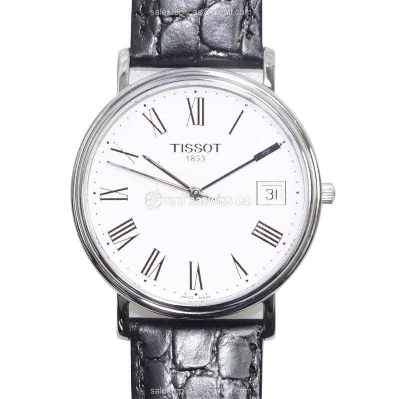 Tissot T-Classic Quartz Steel Case, White Dial, Leather Strap Watch