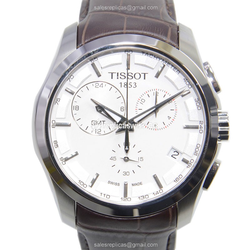 Tissot T-Classic Quartz Steel Replica, Silver Dial, Leather Band Crystal Watch