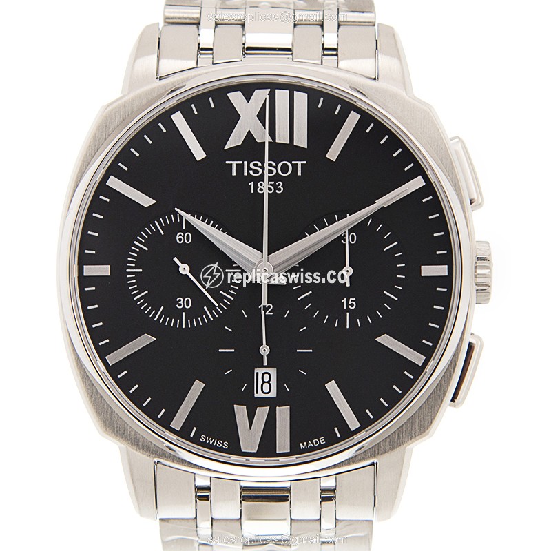 Tissot T-Classic Replica: Black Dial Automatic Steel Case with Silver Strapping Watch