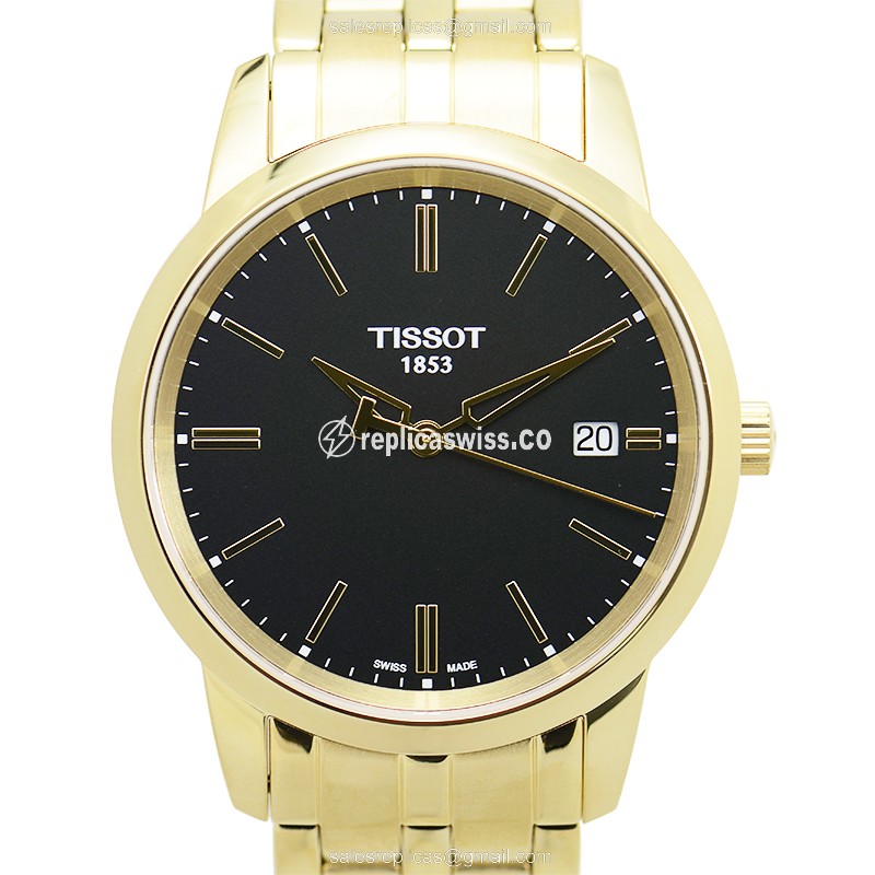 Tissot T-Classic Replica, Black Dial, Stainless Steel Case & Gold-Plated Strap Watch