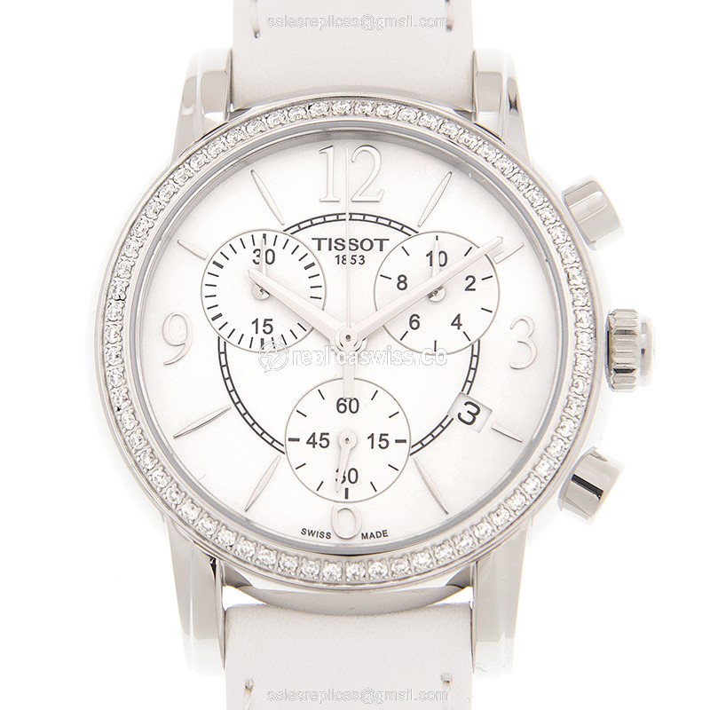 Tissot T-LADY Quartz Replica in Stainless Steel Case, White Dial & Leather Strap Watch
