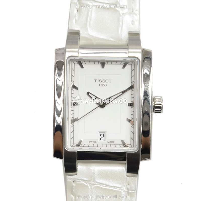 Tissot T-LADY Replica, White Dial, Quartz Movement, Leather Strap Watch