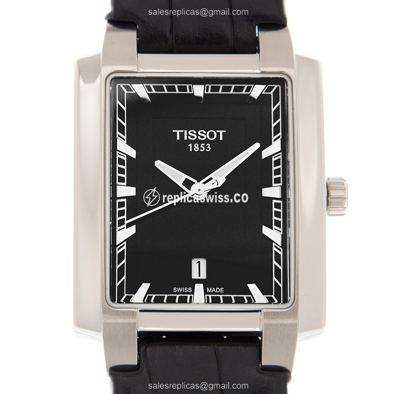 Tissot T-TREND Model in Black Dial Leather Strap, Precision Quartz Movement Watch
