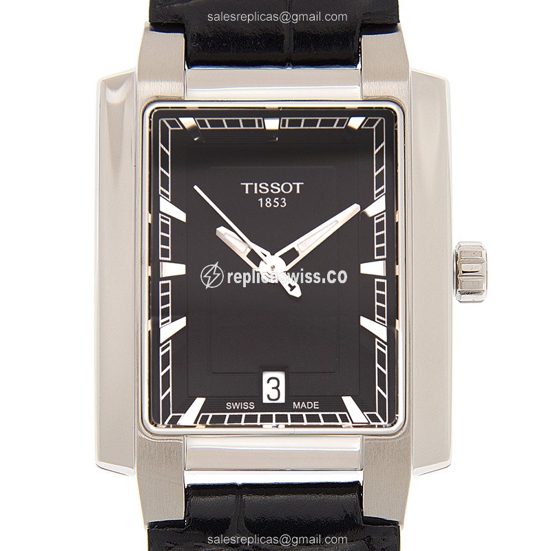 Tissot T-TREND Quartz replica, Black dial, Stainless Steel case & Leather strap Watch