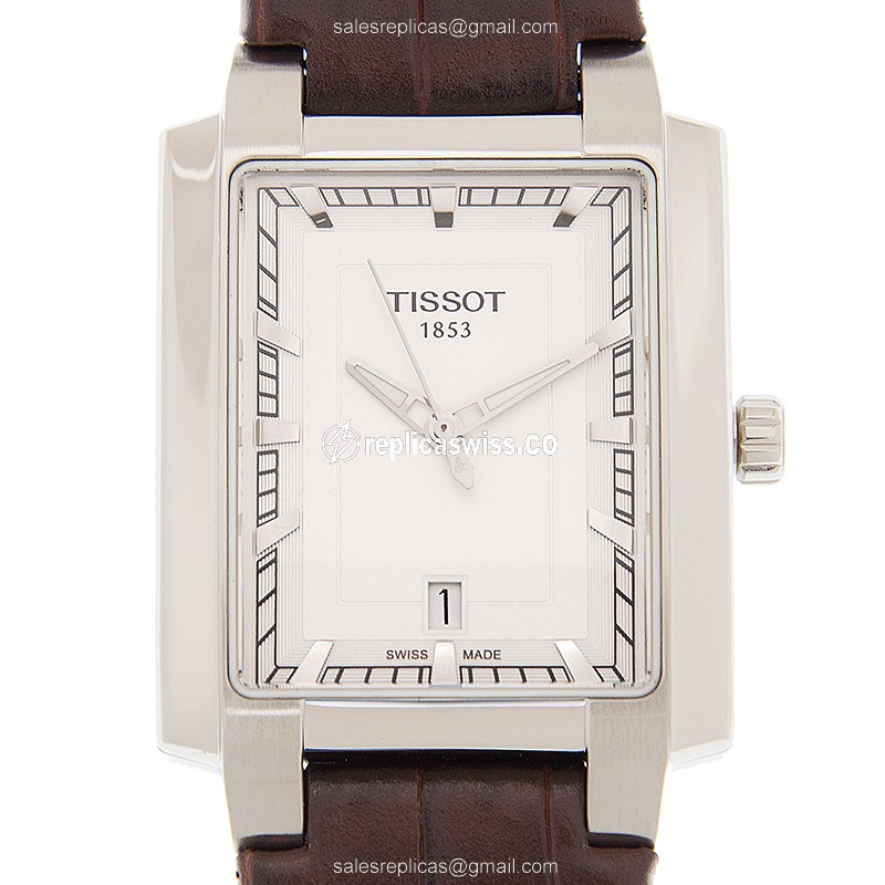 Tissot T-TREND Silver Dial Replica, Swiss Quartz, Leather Strap Watch