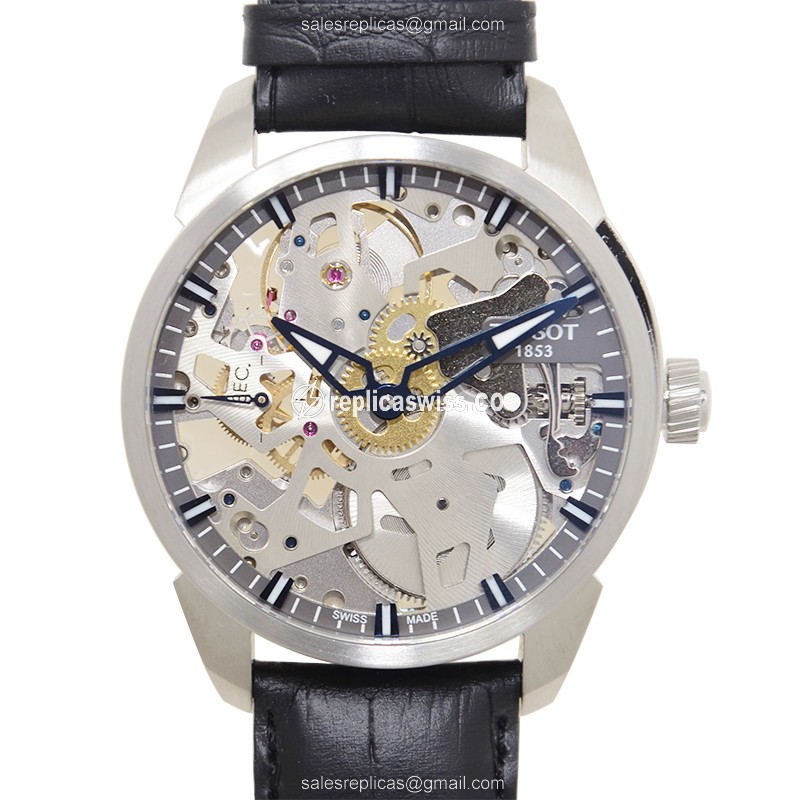 Tissot T070.405.16.411.00 Skeleton Replica, Manual Wind, Stainless Steel Case & Black Leather Strap