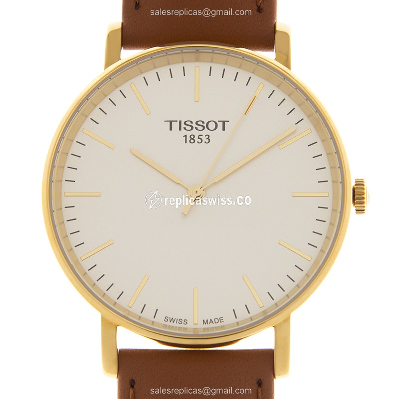 Tissot T109.410.36.031.00 Everytime Replica | Automatic Movement | Silver Dial & Brown Leather