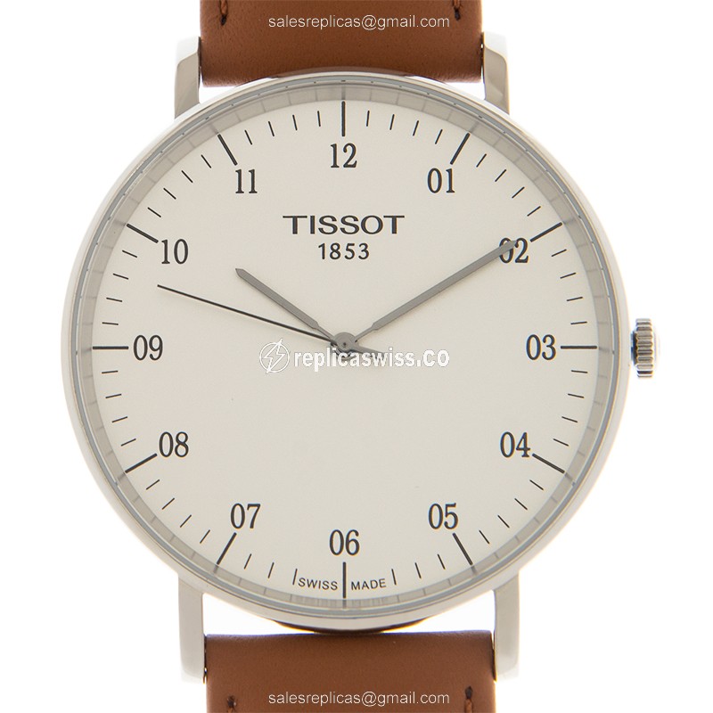 Tissot T109.610.16.037.00 Replica, Silver Dial, Genuine Quartz Movement, Elegant Leather Strap Watch