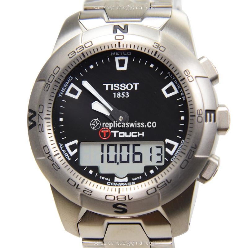 Tissot TOUCH Collection Black Dial Titan replica, Swiss Quartz, Sleek Silver Titanium Strap Watch