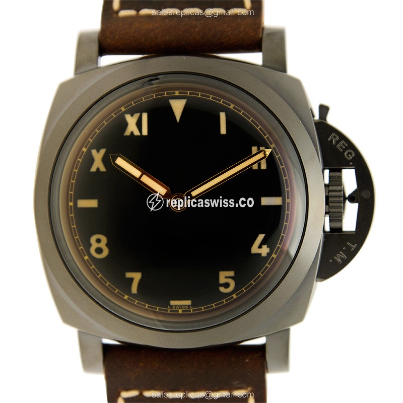 Titanium Panerai PAM00629 LUMINOR Replica with Manual Wind Movement & Black Dial, Cowhide Brown