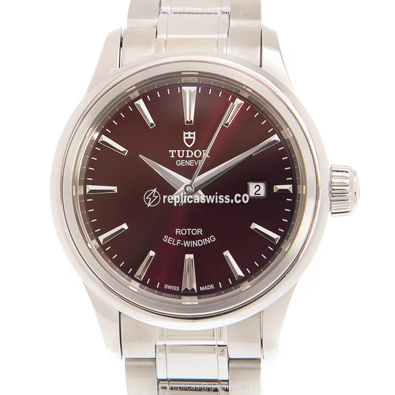 Tudor 12100-65010-PUR Automatic Steel Case, Purple Dial, Silver Steel Strap Watch