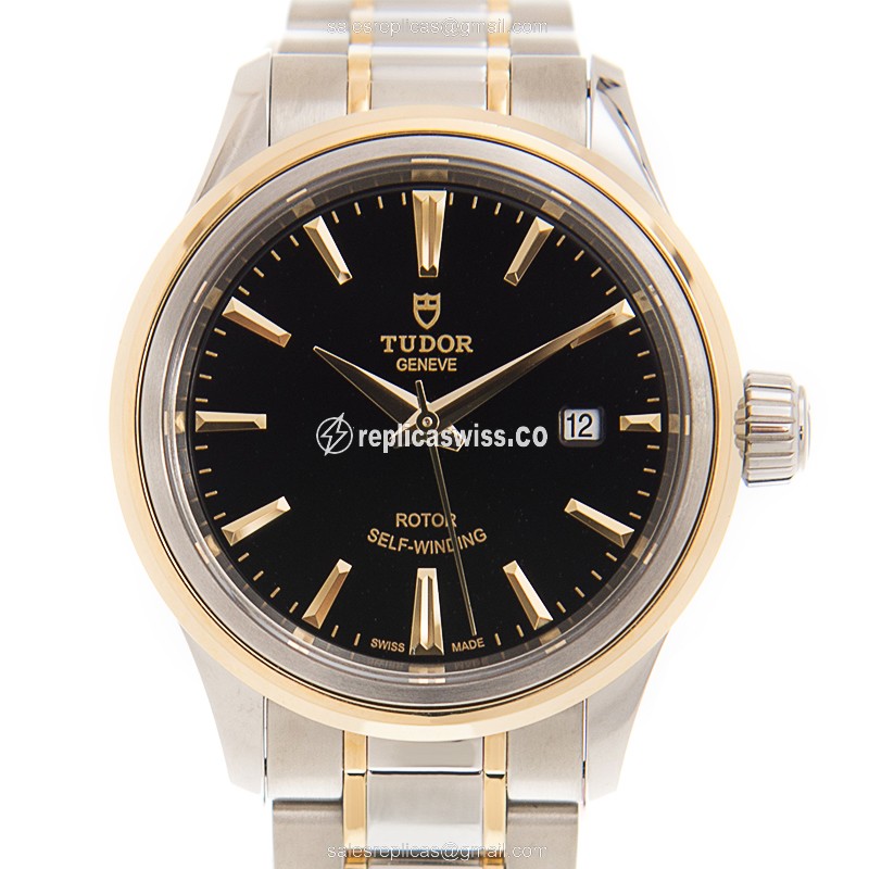 Tudor 12103-65013-BK Replica Watch | Automatic Movement, Black Dial, 18kt Gold & Steel Case