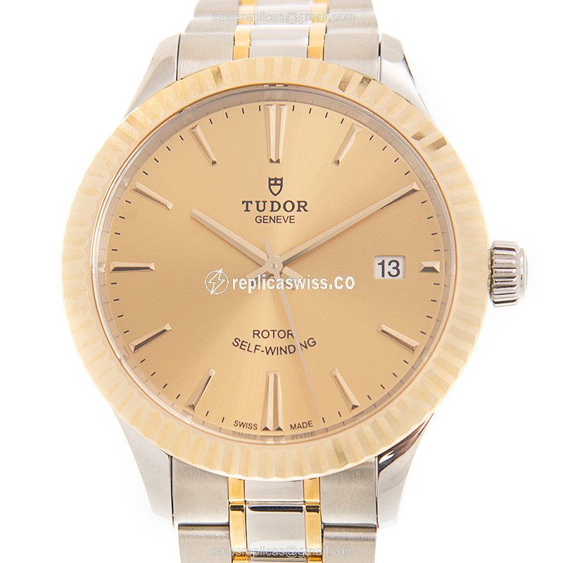 Tudor 12513-65053-CH Style Automatic Gold Dial Watch, 18kt Steel Case & Bracelet