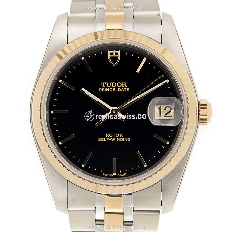 Tudor 74033-62473-BK Automatic Gold-Steel Replica, Black Dial & 18kt Strap Watch
