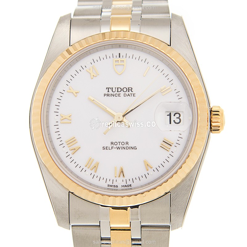 Tudor 74033-62473-WTRN Replica Watch | Automatic Movement, White Dial, 18kt Gold & Steel Case