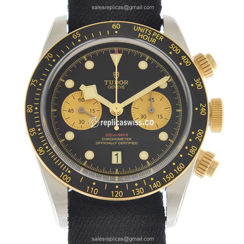 Tudor Black Bay 79363N-CS Replica | Automatic Movement, 18kt Gold Case & Brown Canvas Strap Watch
