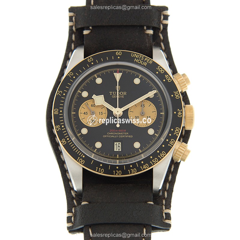Tudor Black Bay 79363N Replica in 18kt Gold & Steel, Automatic Movement & Brown Leather Strap Watch