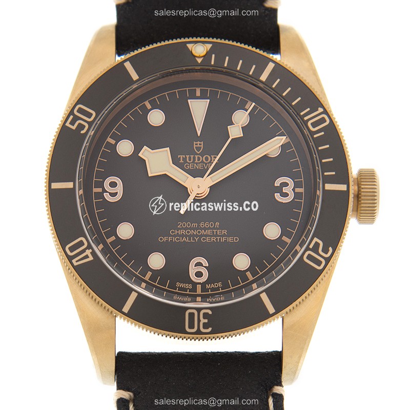 Tudor Black Bay Bronze Replica: Automatic Movement, Black Dial, Leather Strap Watch