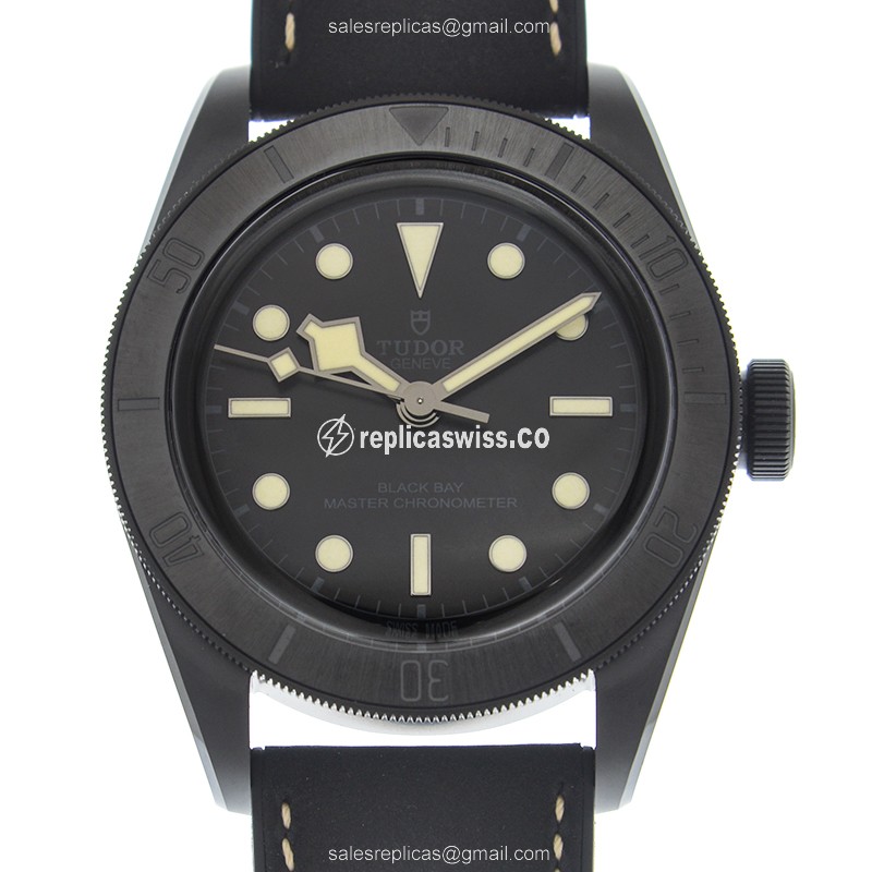 Tudor Black Bay Ceramic 79210CNU Replica | Automatic Movement | Black Dial, Leather Strap Watch