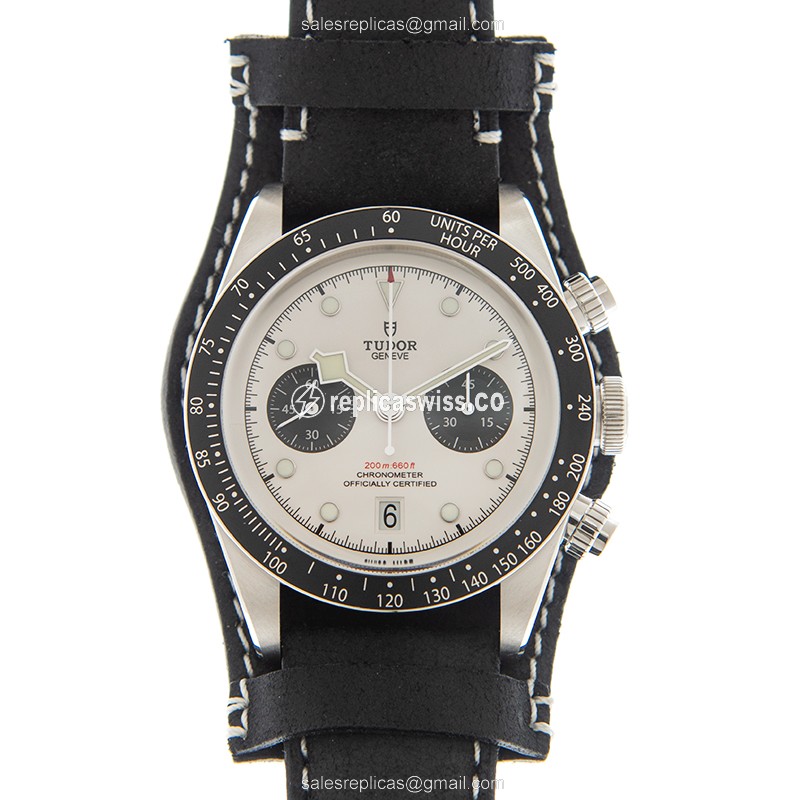 Tudor Black Bay Chrono Replica | Automatic Movement, White Dial & Leather Strap Watch