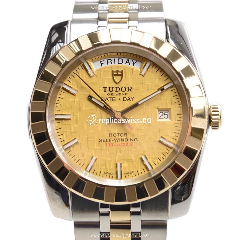 Tudor Classic Replica in Polished Gold with Automatic Movement Silver Strap Watch