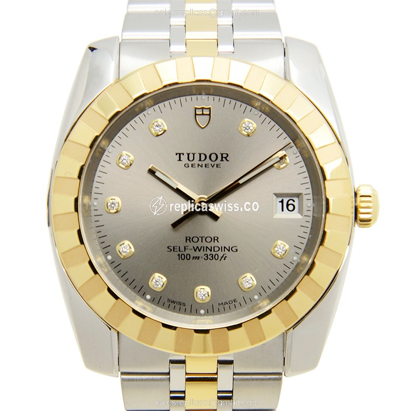Tudor Classique 21013-62583 Replica in 18kt Gold & Steel, Automatic Movement & Dark Grey Dial Watch