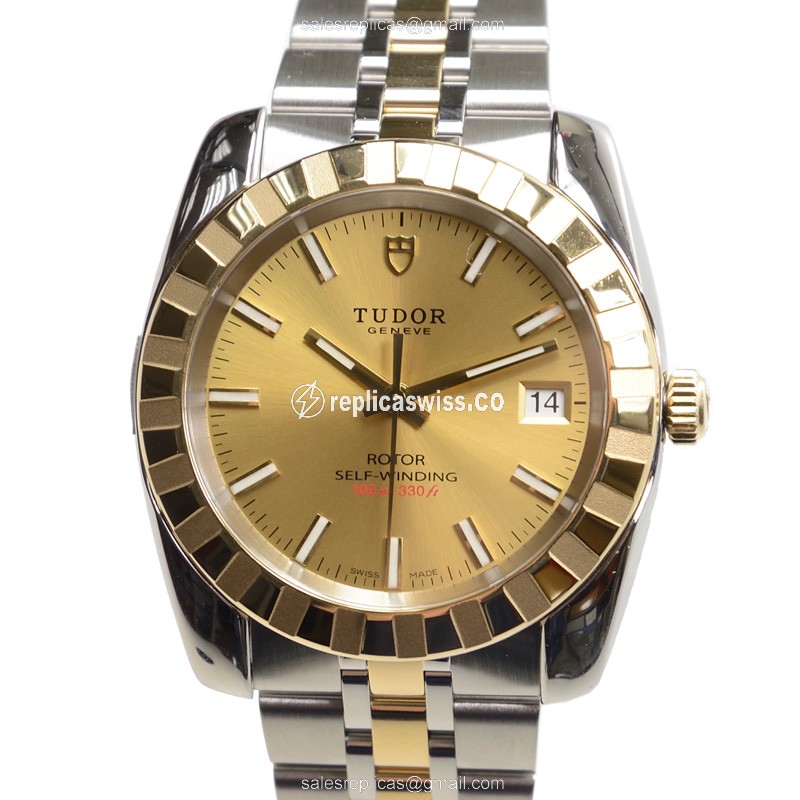 Tudor Classique 21013-62583CH: Automatic Movement, 18kt Gold & Steel Case, Silver Clasp Watch