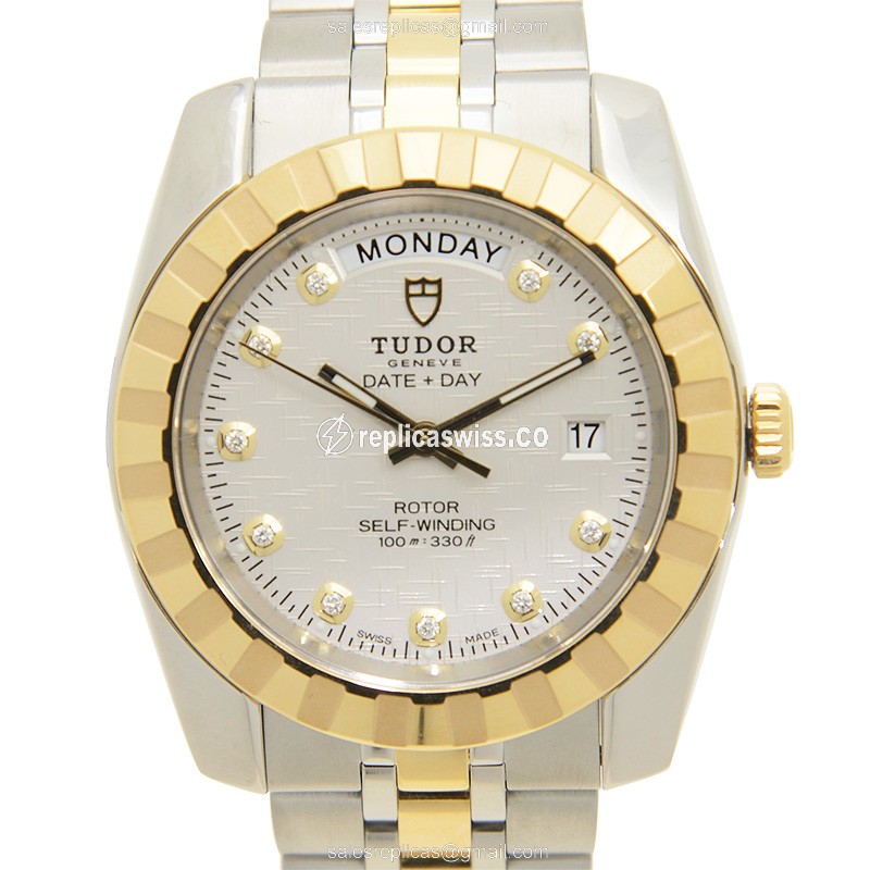 Tudor Classique 23013-62113-10DI Automatic Gold-Steel Watch | White Dial, 18kt Silver Strap